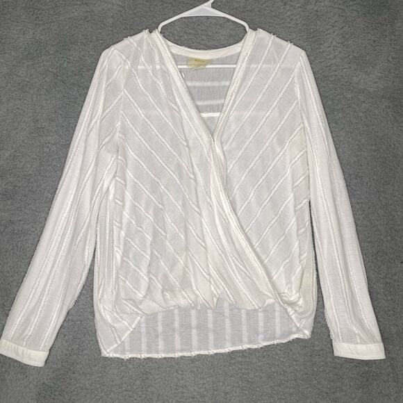 Maeve Anthropolgie Audre textured top long sleeve button cuff minimalist vneck M - Picture 3 of 13